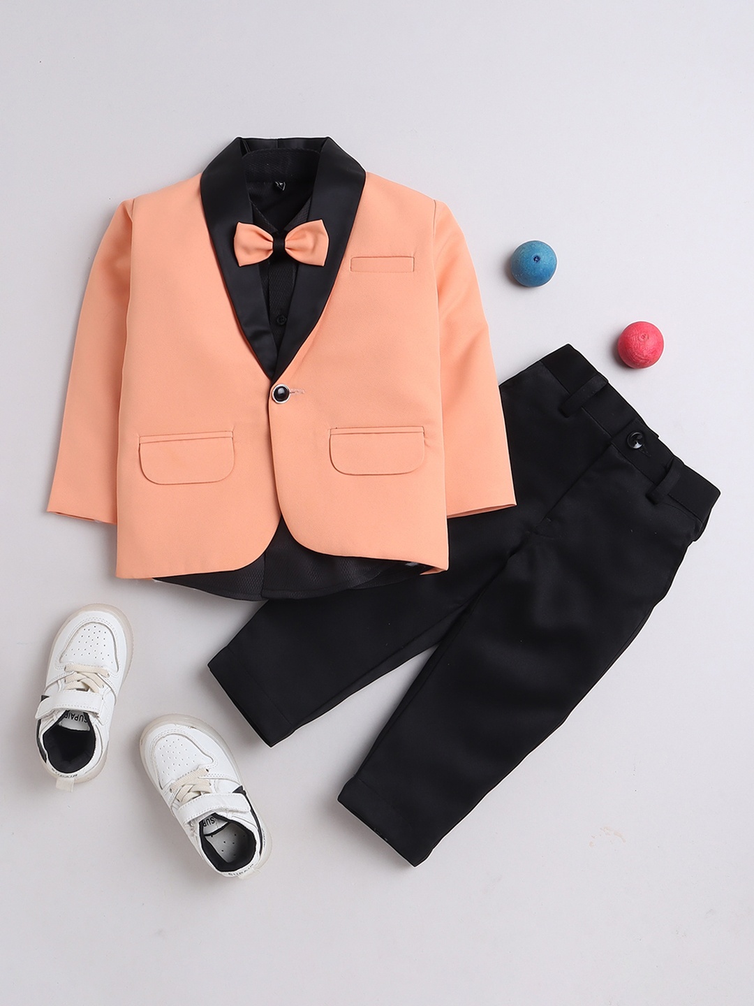 

Lil homies Boys Shawl Collar Single Breasted Pure Cotton 2 Piece Party Suit, Peach