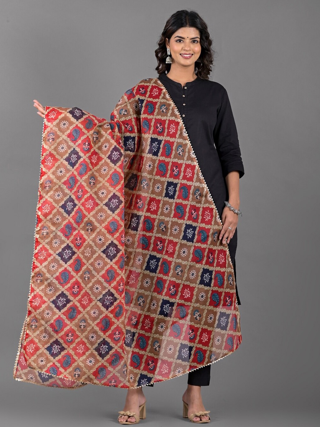 

Apratim Ethnic Motifs Printed Dupatta, Brown