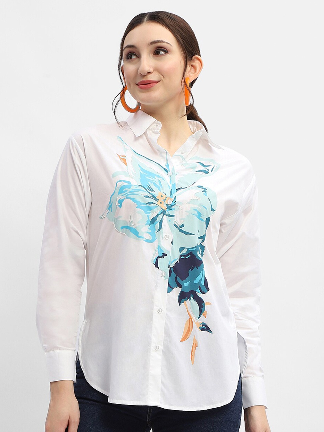 

Madame Floral Printed Pure Cotton Casual Shirt, White