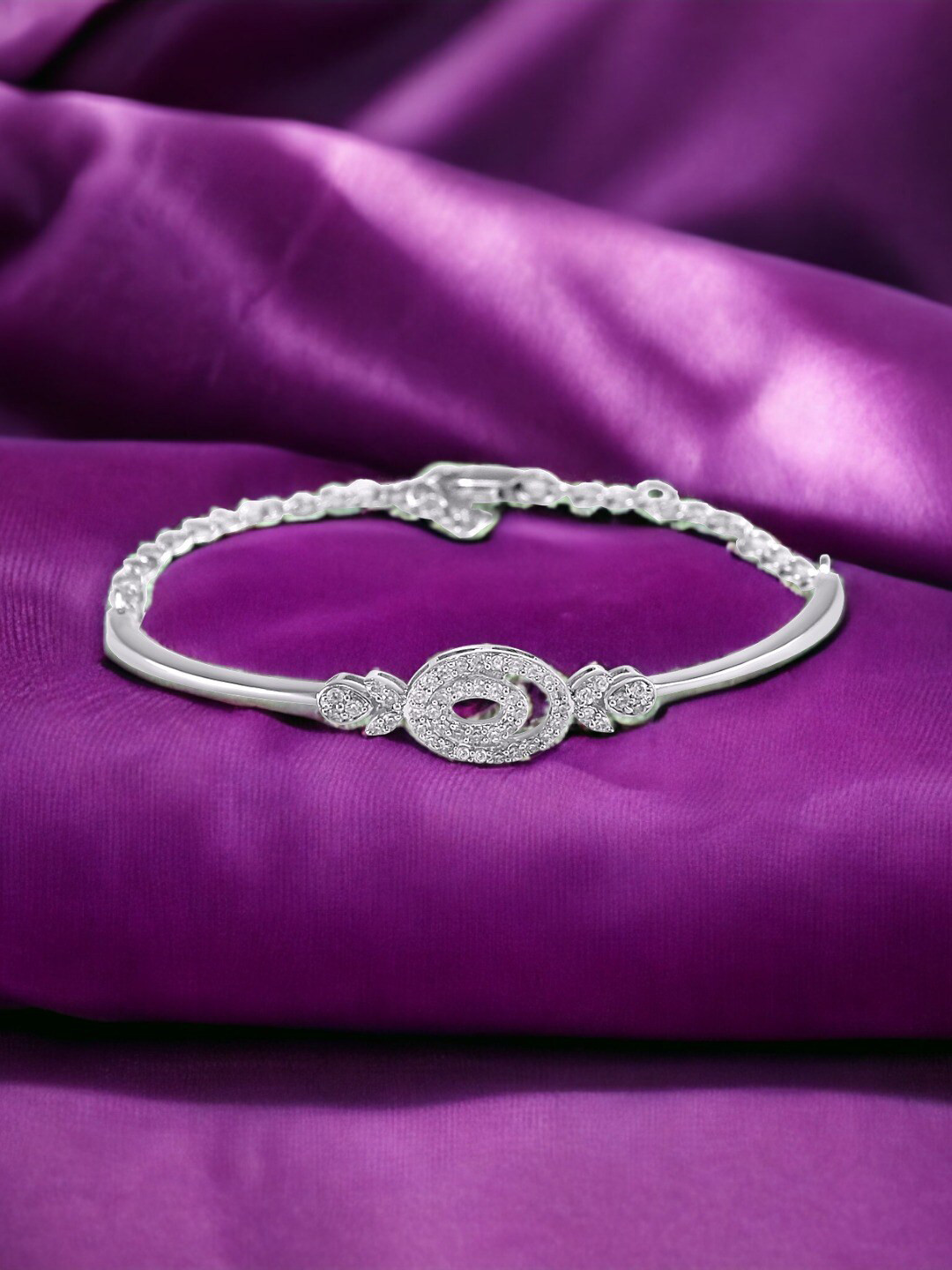 

Taraash Silver-Plated 925 Sterling Silver Cubic Zirconia Studded Kada Bangle