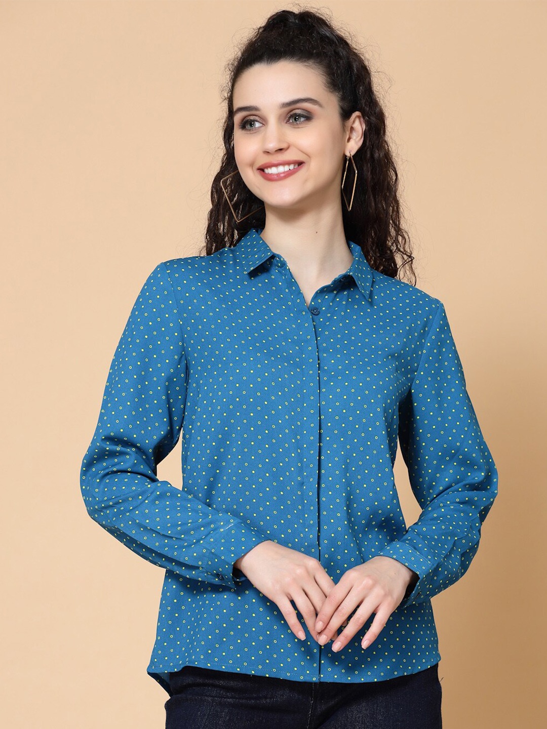 

HOUSE OF KKARMA Plus Size Relaxed Micro Ditsy Printed Twill Casual Shirt, Blue