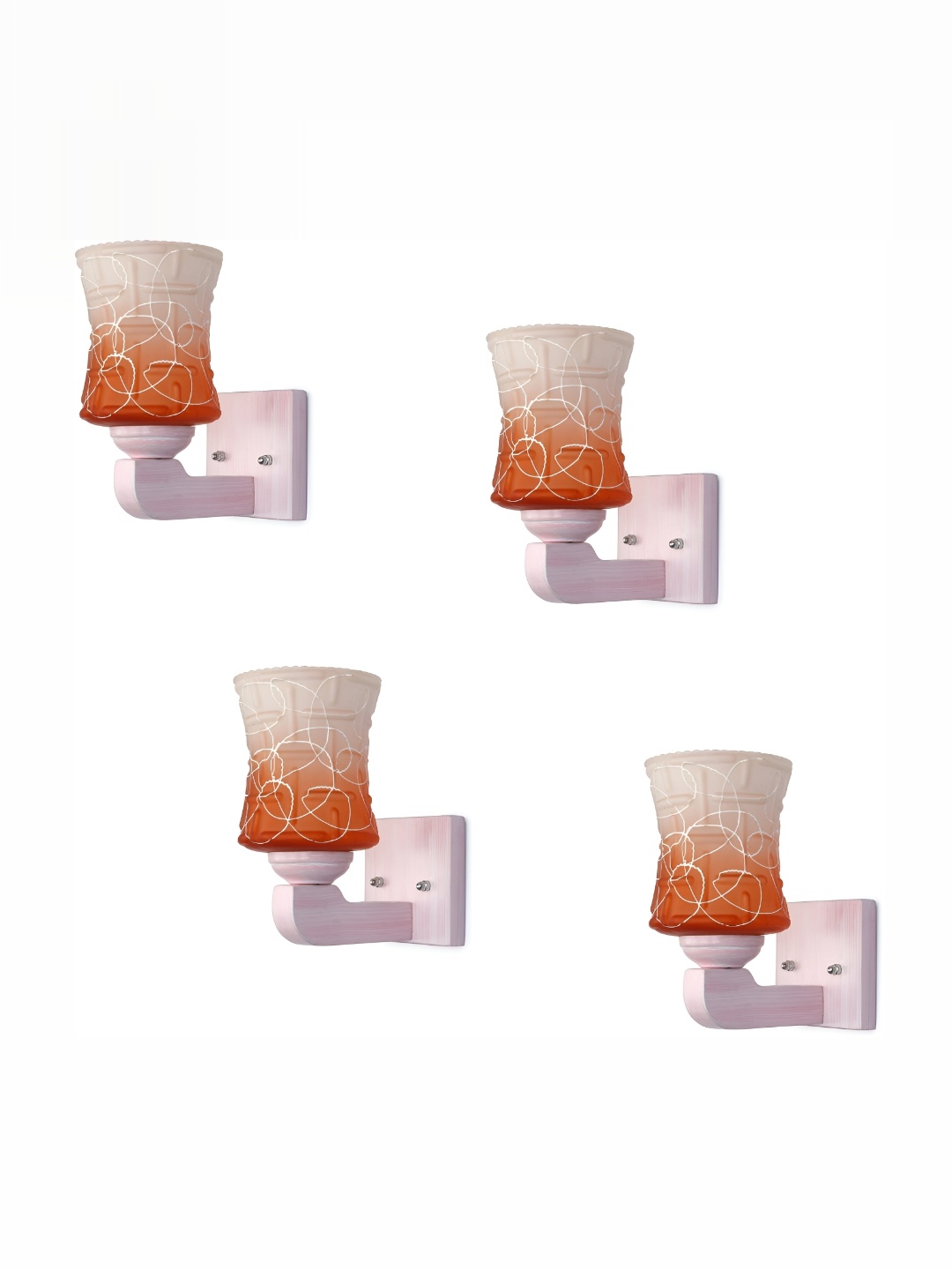 

1ST TIME White & Orange 4 Pieces Printed Glass Contemporary Cylinder Shaped Wall Lamps