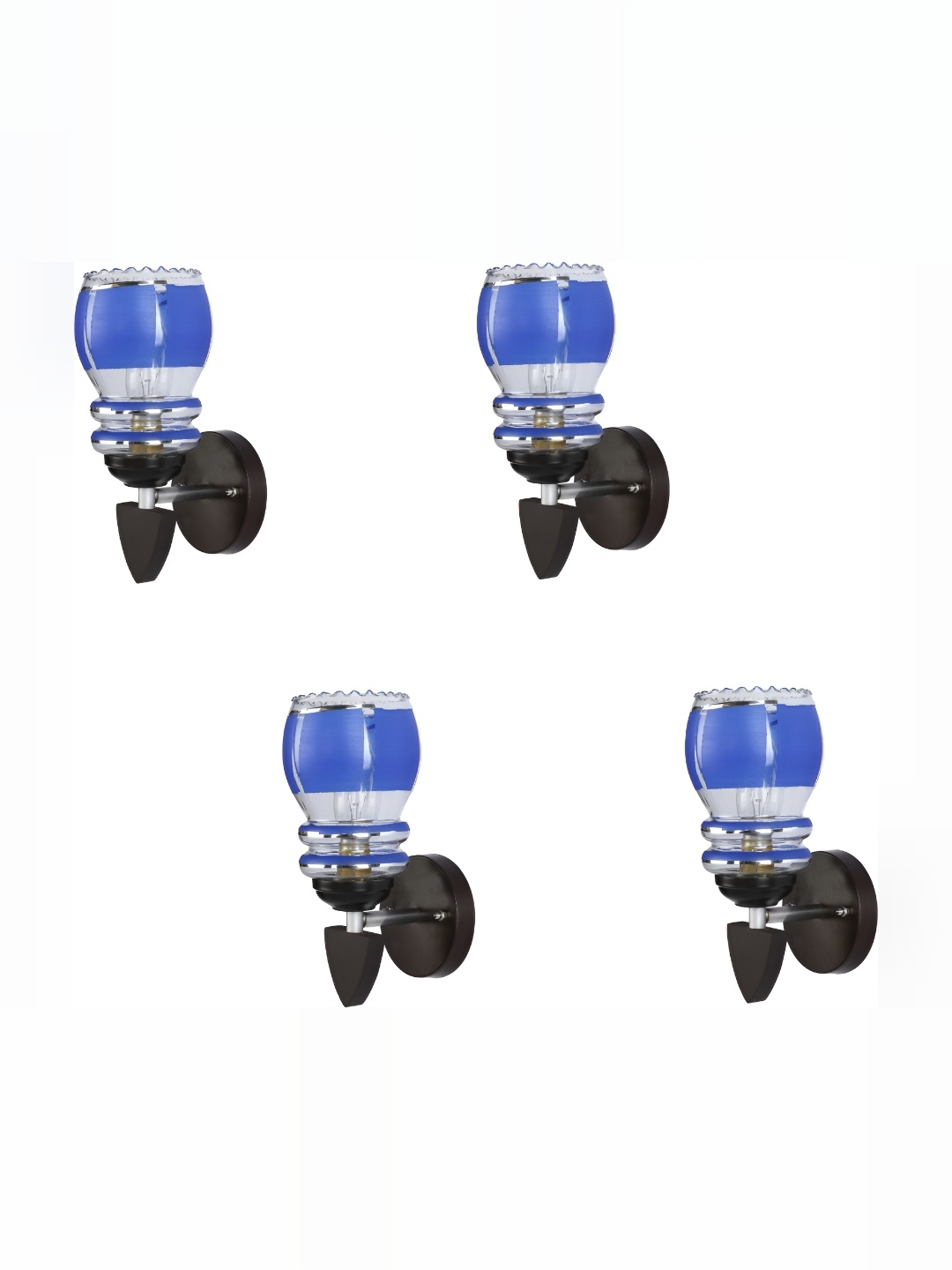 

1ST TIME Blue 4 Pieces Printed Glass Bell Shaped Contemporary Wall Lamps