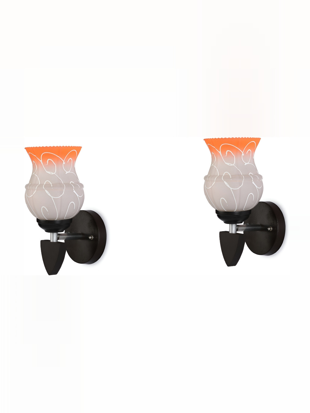 

1ST TIME Orange & Grey 2 Pieces Printed Glass Contemporary Bell Shaped Wall Lamps