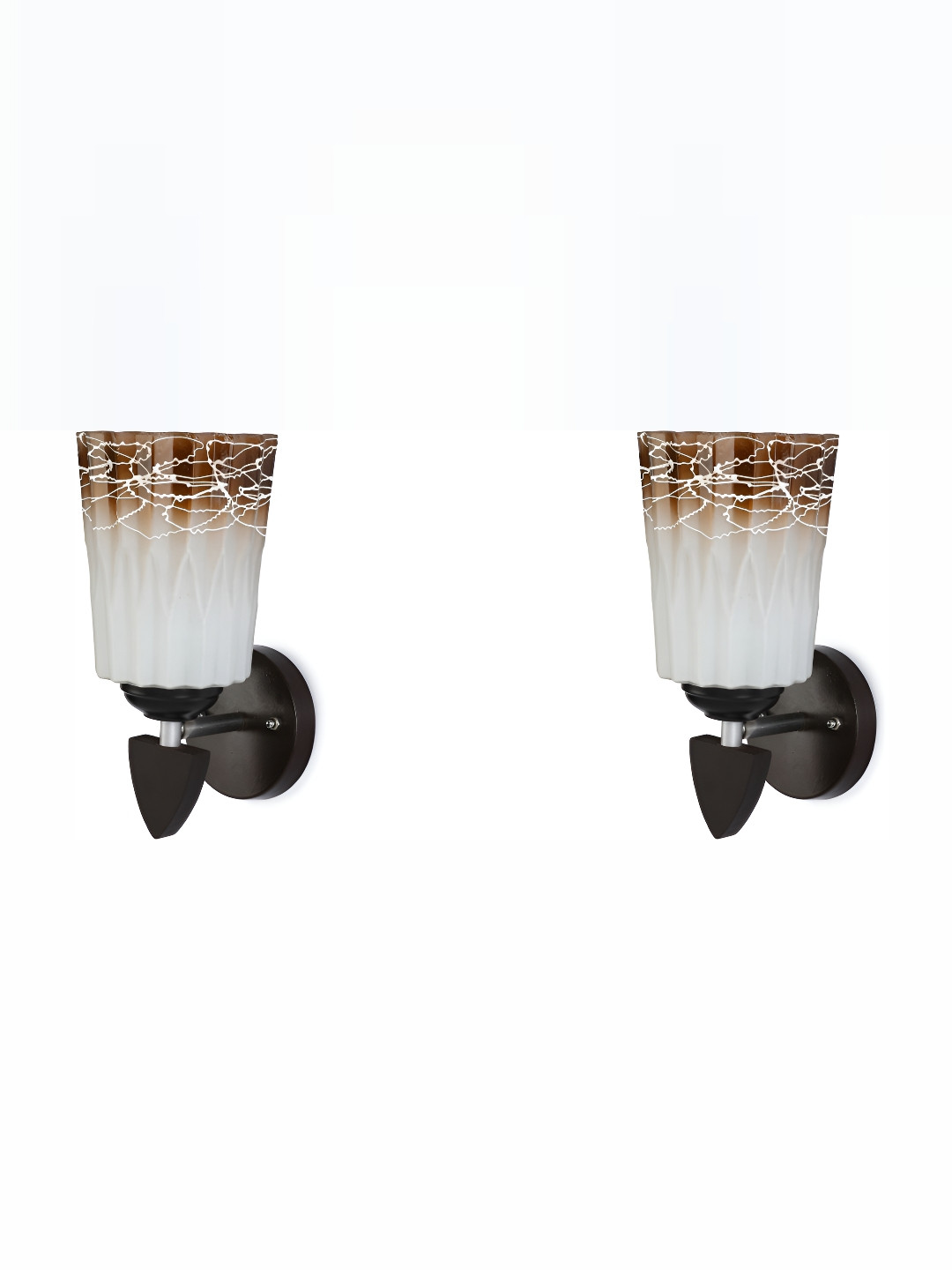 

1ST TIME Brown & White 2 Pieces Printed Glass Traditional Frustum Shaped Wall Lamps