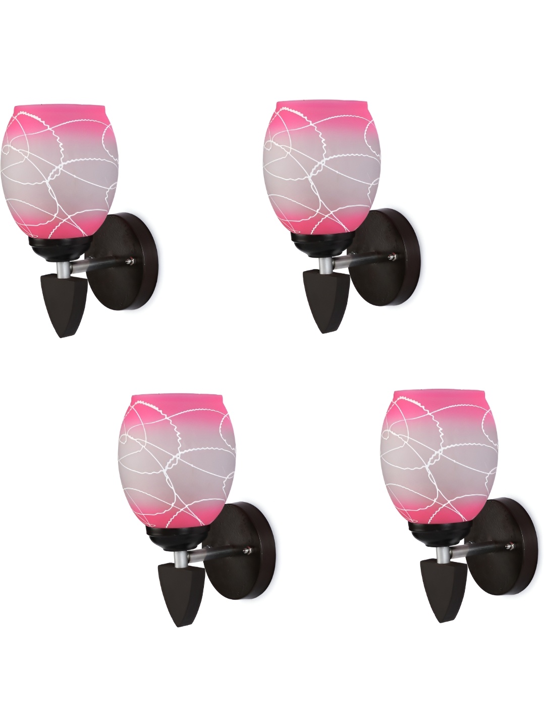 

1ST TIME Pink & White 4 Pieces Printed Glass Traditional Cylinder Shaped Wall Lamp