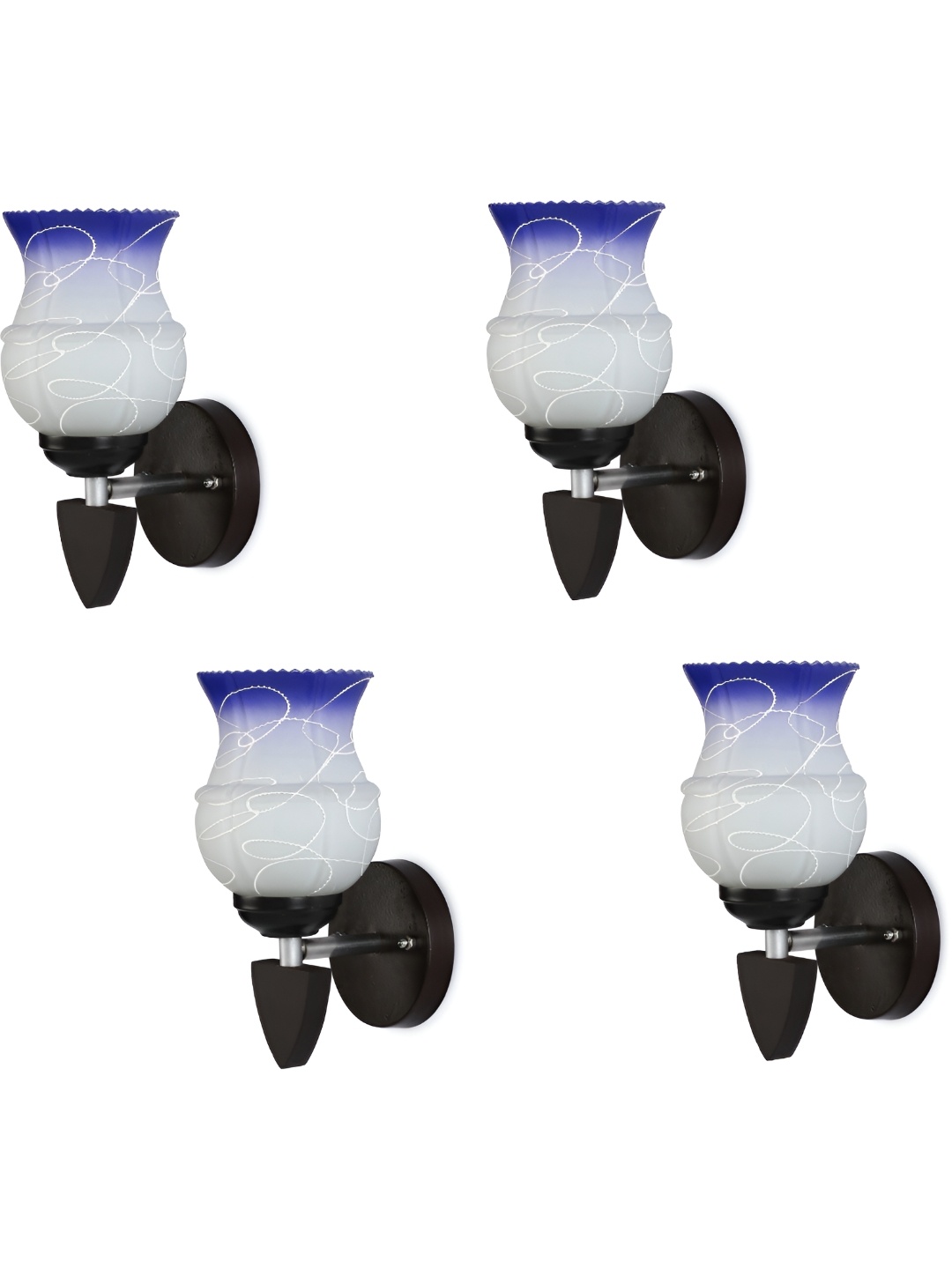 

1ST TIME Blue & White 4 Pieces Printed Glass Bell Shaped Contemporary Wall Lamps