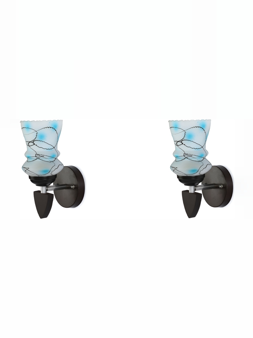 

1ST TIME White & Blue 2 Pieces Printed Glass Traditional Bell Shaped Wall Lamp