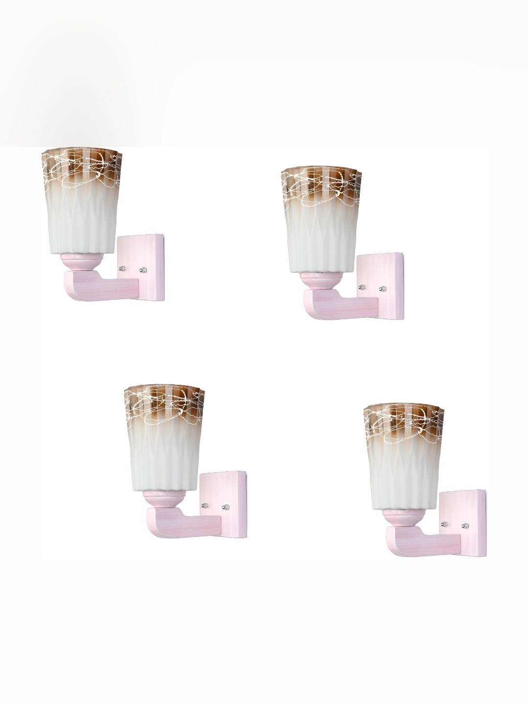 

1ST TIME White & Brown 4 Pieces Printed Glass Traditional Frustum Shaped Wall Lamps