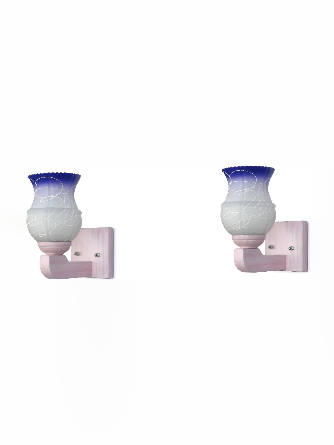 

1ST TIME White & Blue 2 Pieces Printed Glass Contemporary Bell Shaped Wall Lamps