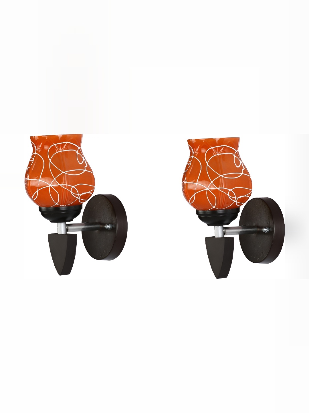 

1ST TIME Orange & White 2 Pieces Printed Glass Abstract Shaped Wall Lamps