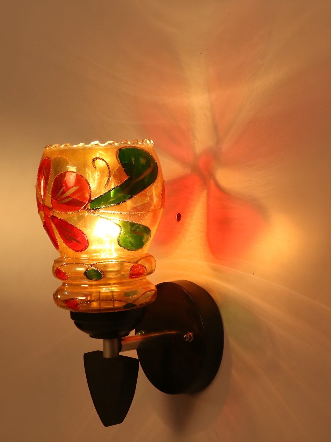 

1ST TIME Gold-Toned & Red Printed Glass Wall Lamp