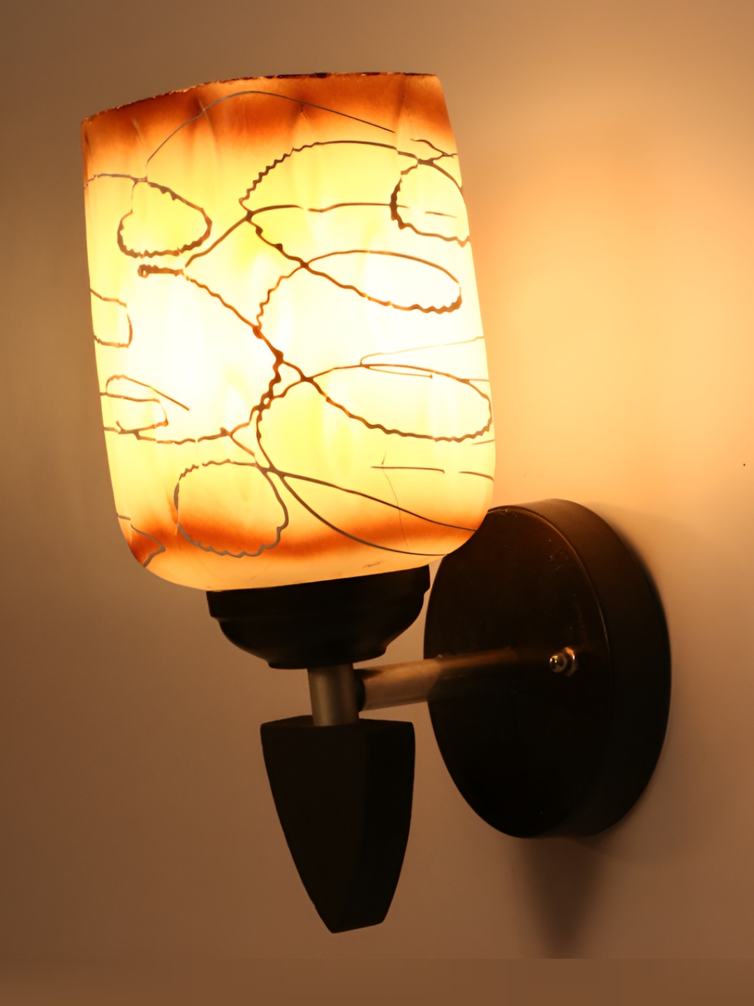 

1ST TIME Brown & White Printed Glass Traditional Rectangle Shaped Wall Lamp
