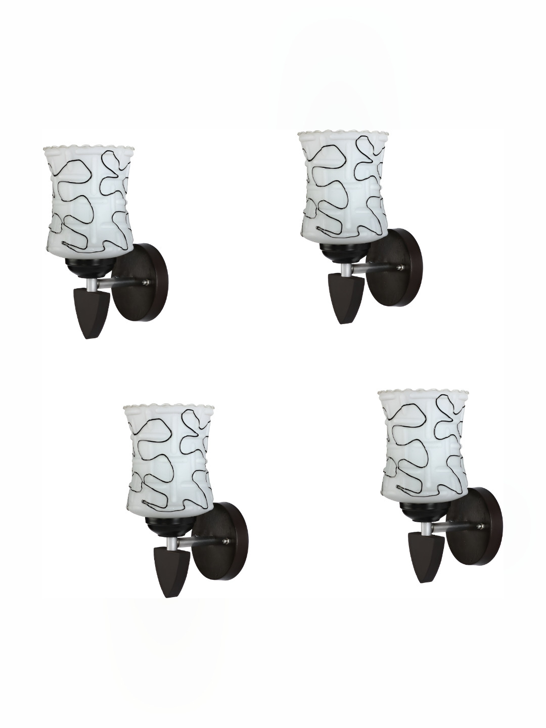 

1ST TIME White & Black 4 Pieces Printed Glass Contemporary Cylinder Shaped Wall Lamps