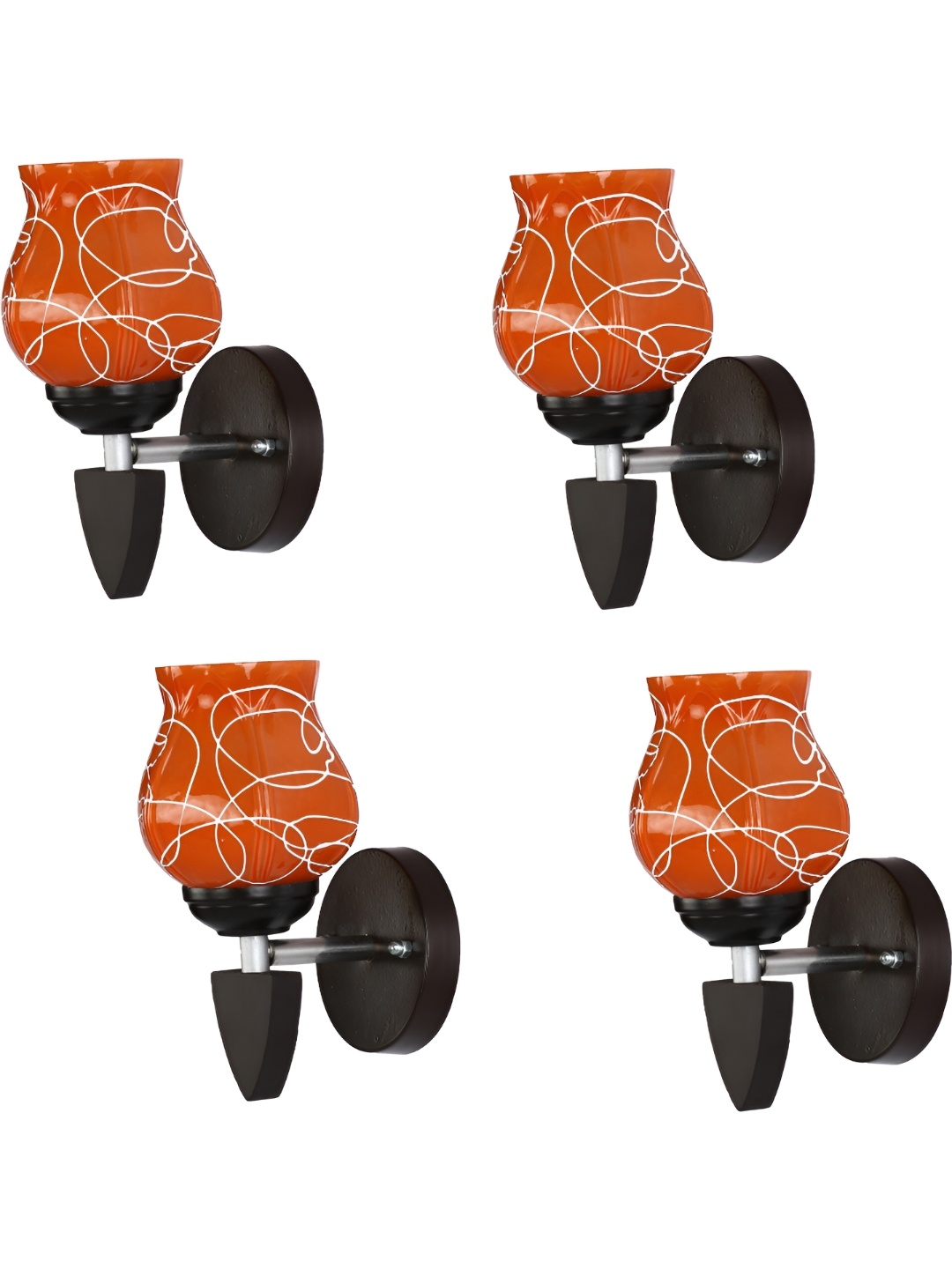 

1ST TIME Orange & White 4 Pieces Printed Glass Contemporary Cylinder Shaped Wall Lamps