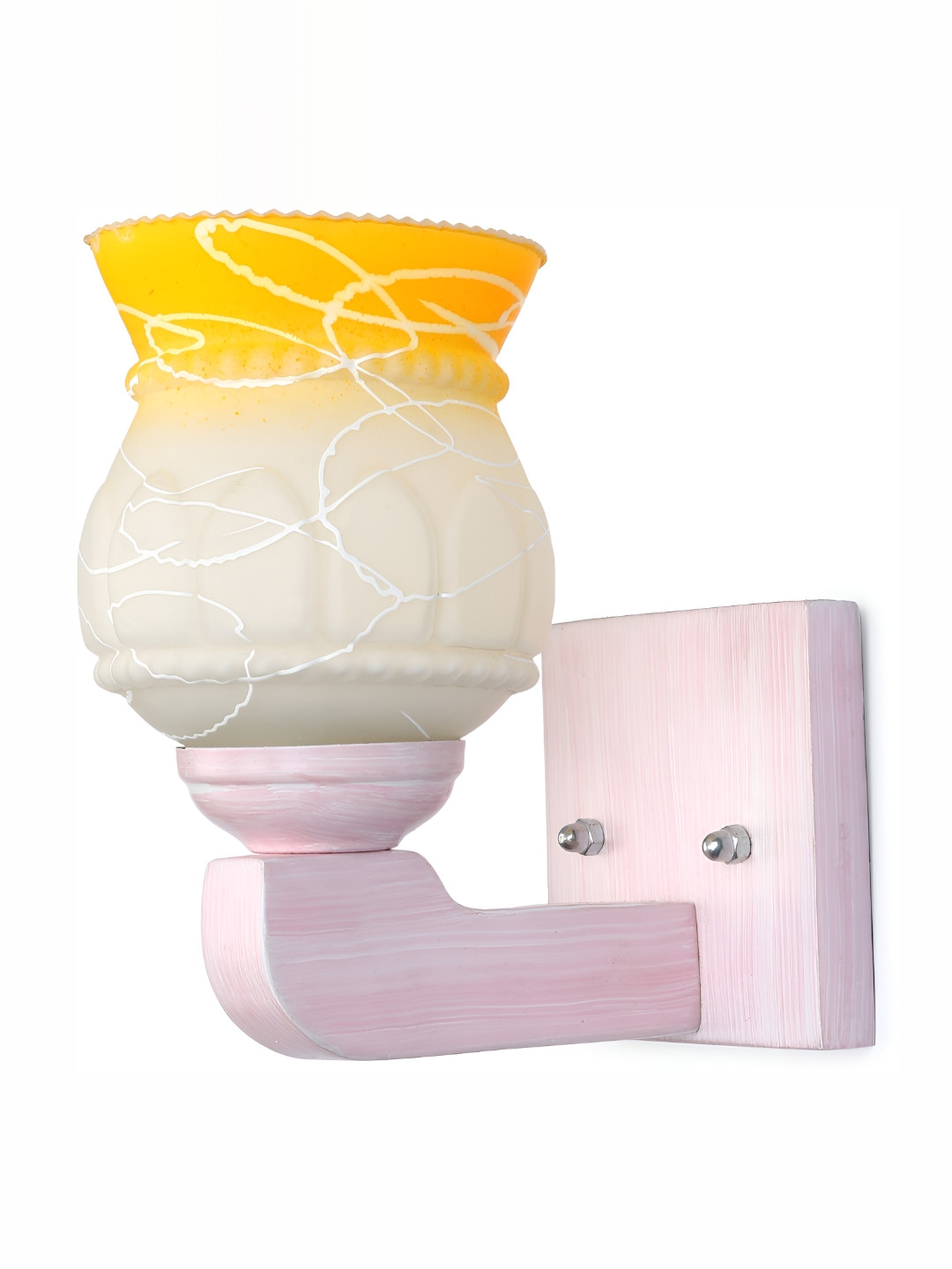 

1ST TIME White & Yellow Printed Glass Traditional Cylinder Shaped Wall Lamp