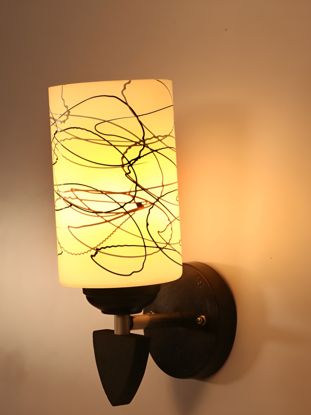 

1ST TIME White & Black Printed Glass Traditional Cylinder Shaped Wall Lamp