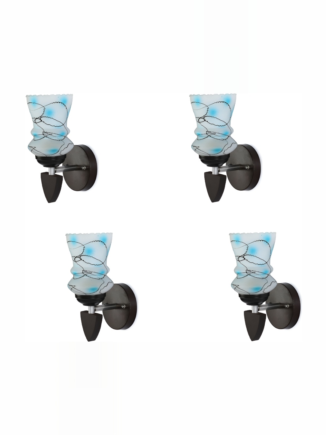 

1ST TIME Blue & White 4 Pieces Printed Glass Traditional Cylinder Shaped Wall Lamps
