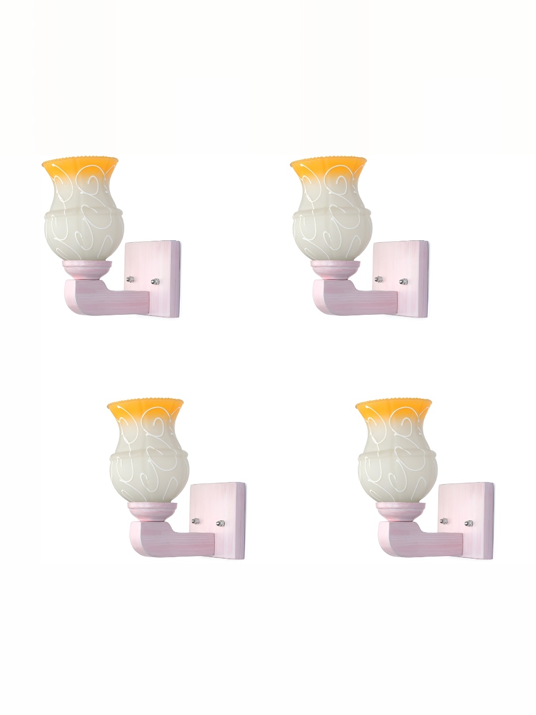 

1ST TIME White & Yellow 4 Pieces Printed Glass Contemporary Wall Lamps