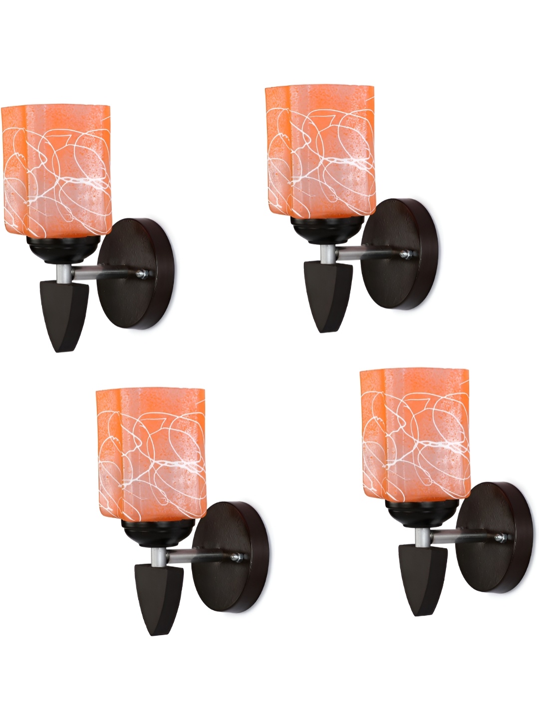 

1ST TIME Orange & White 4 Pieces Printed Glass Abstract Shaped Contemporary Wall Lamps