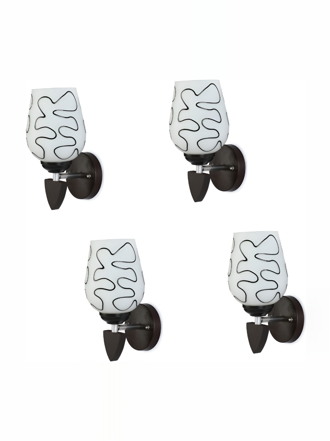 1ST TIME White & Black 4 Pcs Printed Glass Rectangle Shaped Wall Lamp