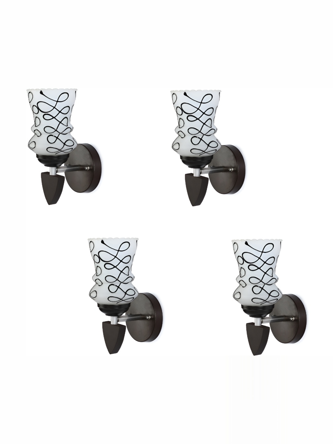 

1ST TIME White & Black 4 Pieces Printed Glass Traditional Bell Shaped Wall Lamp