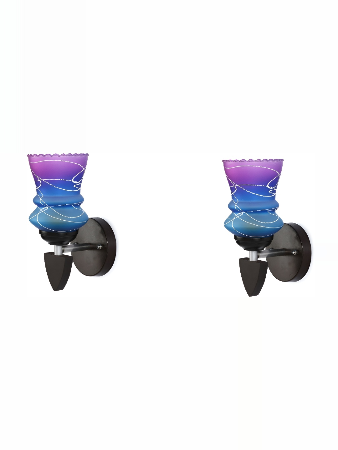 

1ST TIME Blue & Purple 2 Pieces Printed Glass Bell Shaped Contemporary Wall Lamps