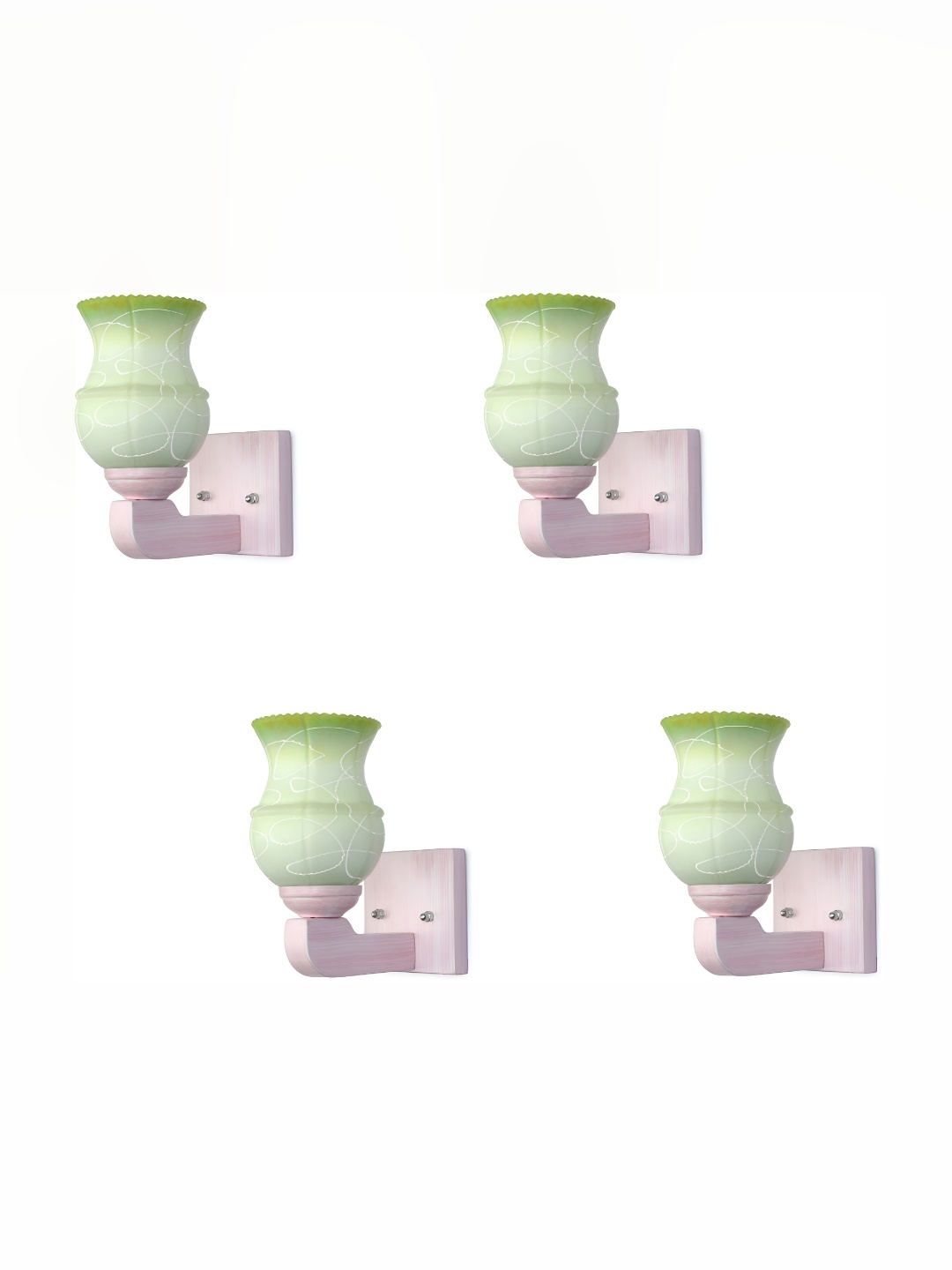 

1ST TIME Green & White 4 Pieces Printed Glass Contemporary Bell Shaped Wall Lamps