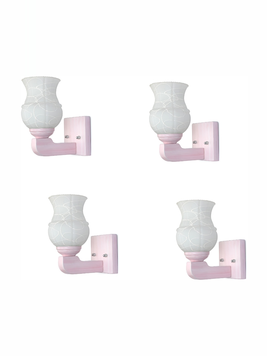 

1ST TIME White & Pink 4 Pieces Printed Glass Contemporary Wall Lamps