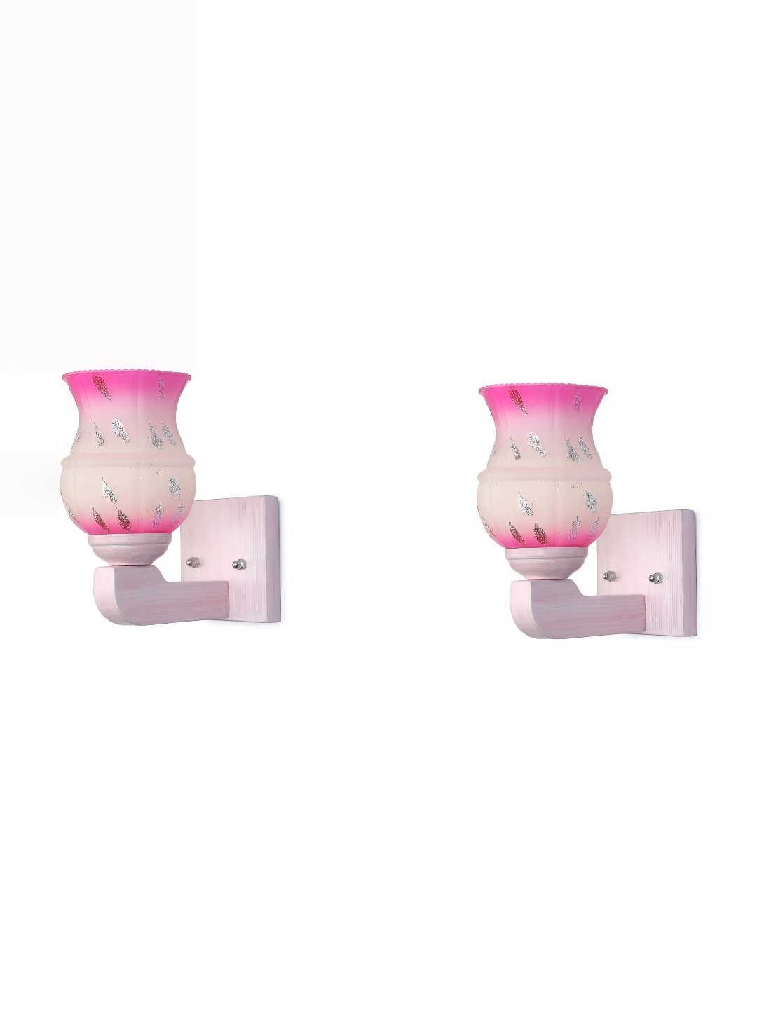 

1ST TIME Pink & Silver Toned 2 Pieces Printed Glass Contemporary Wall Lamps