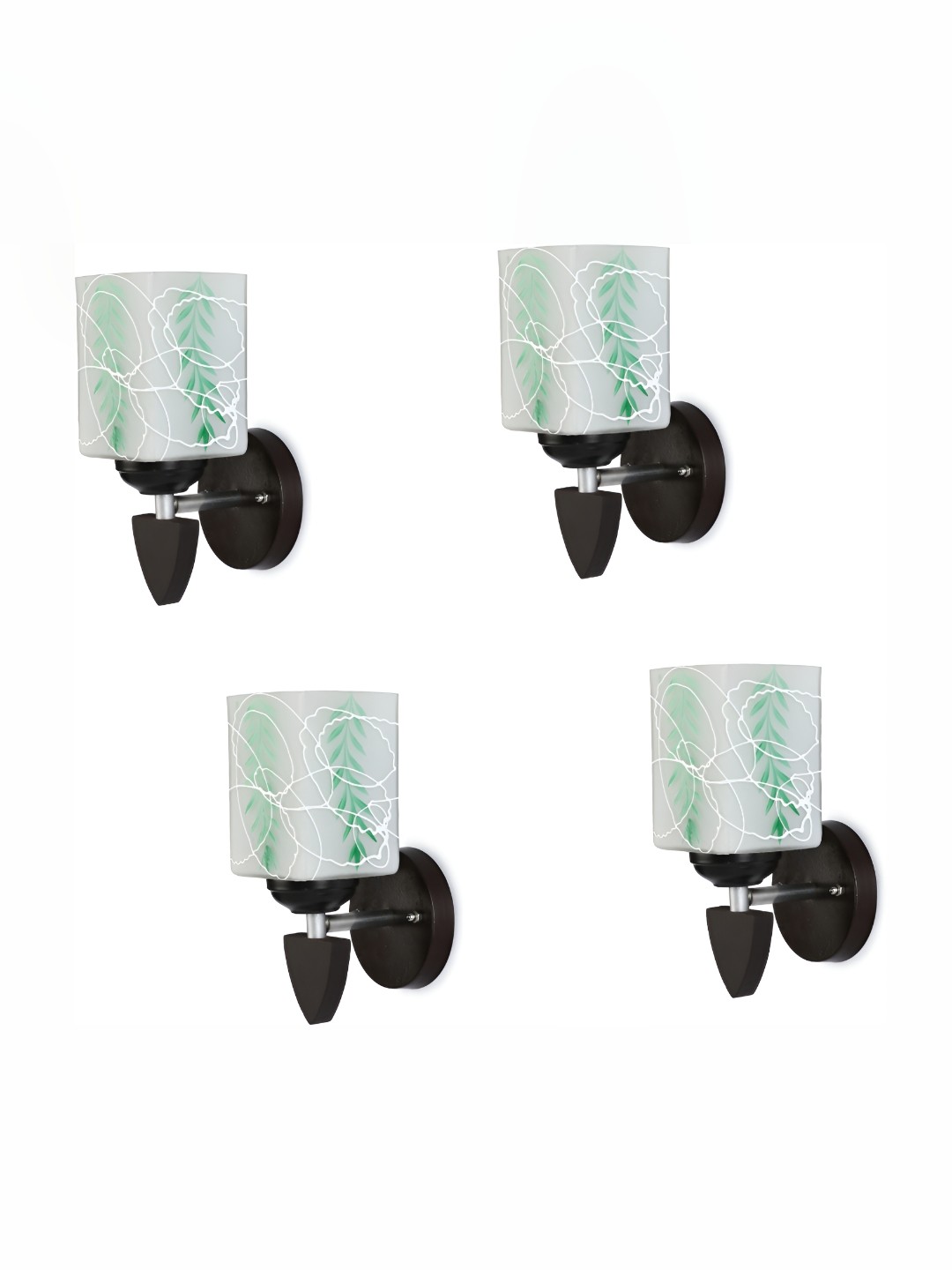 

1ST TIME White & Green 4 Pieces Printed Glass Traditional Rectangle Shaped Wall Lamps
