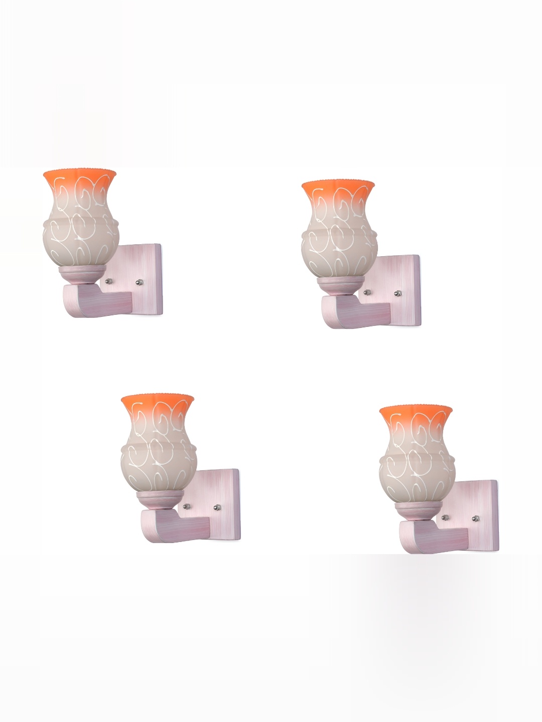 

1ST TIME White & Orange 4 Pieces Printed Glass Traditional Bell Shaped Wall Lamps