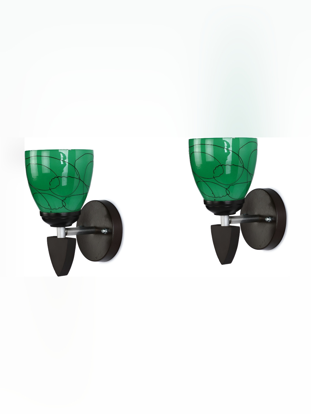 

1ST TIME Green & Black 2 Pieces Printed Glass Traditional Abstract Shaped Wall Lamp