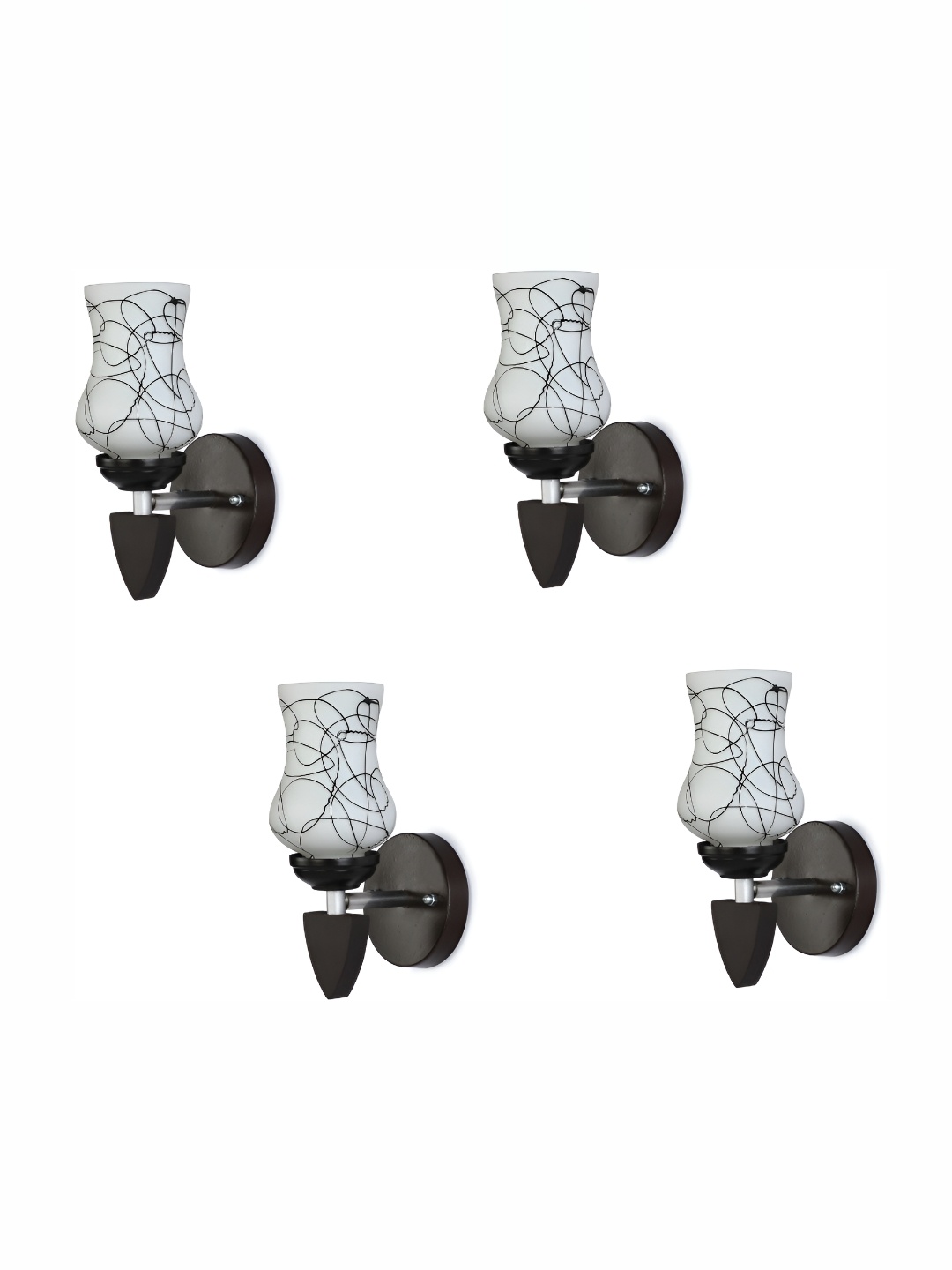 

1ST TIME White & Black 4 Pieces Printed Abstract Shaped Contemporary Wall Lamps