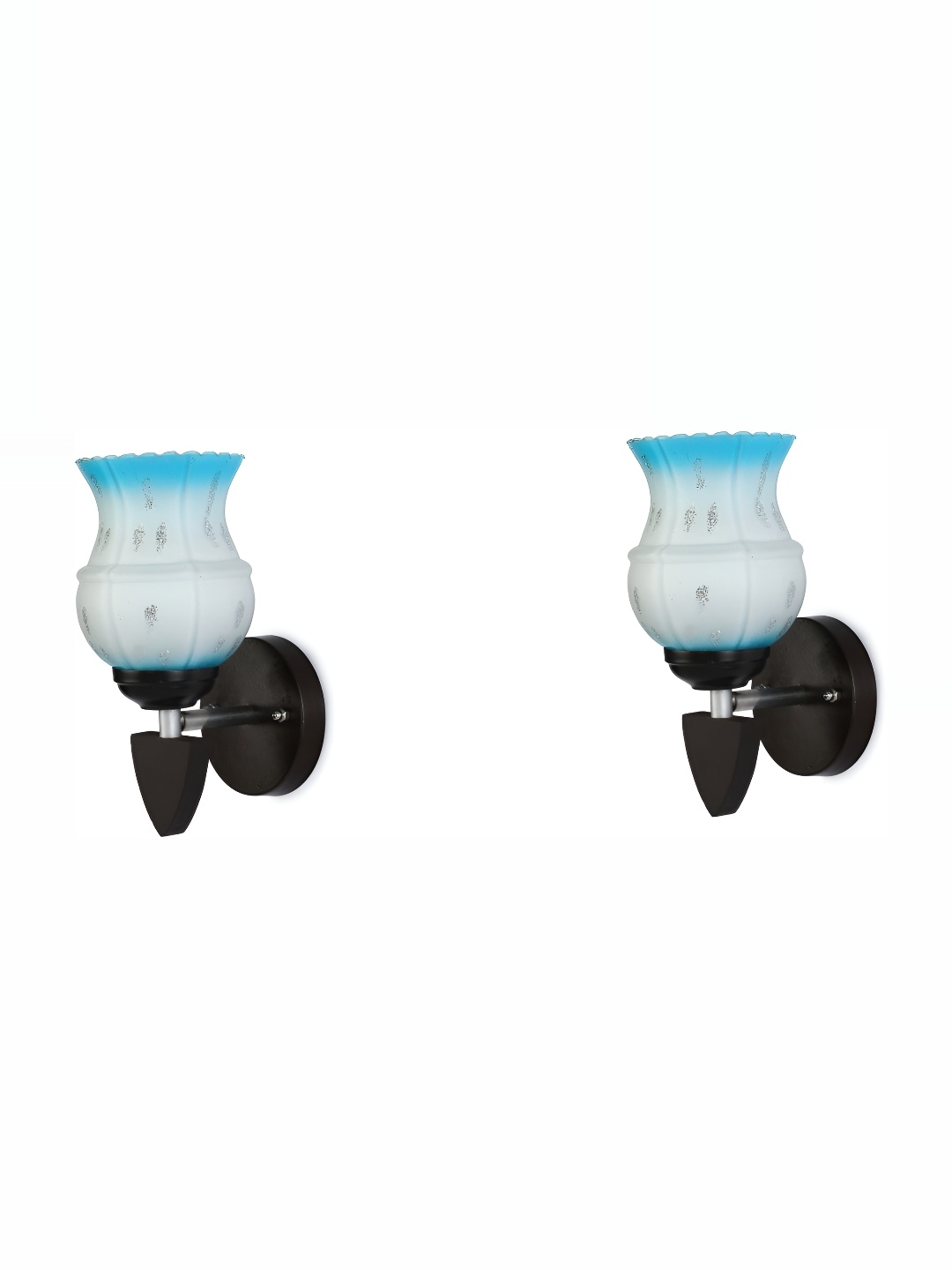 

1ST TIME Blue & Silver-Toned 2 Pieces Printed Glass Traditional Wall Lamp