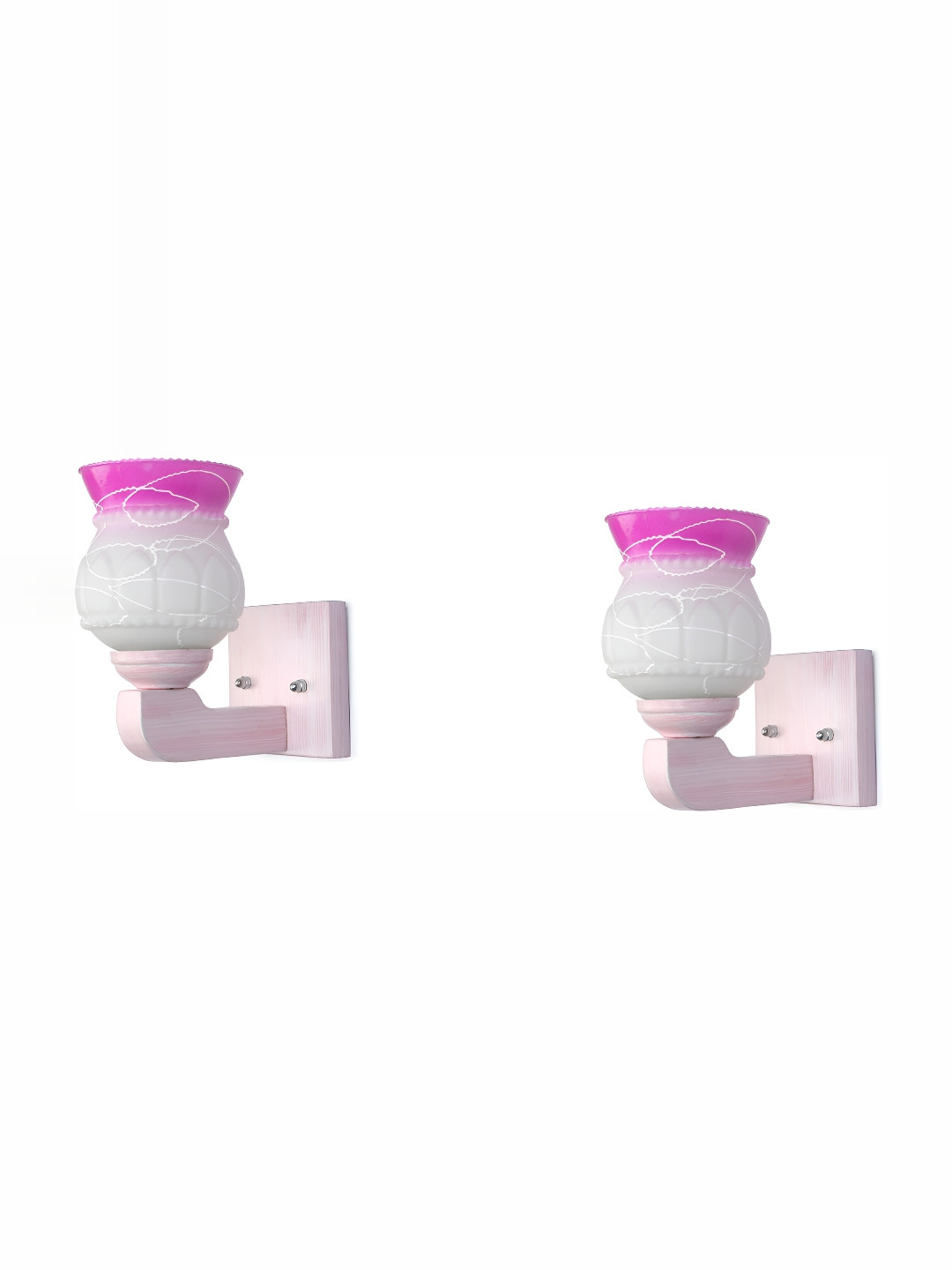 

1ST TIME White & Pink 2 Pcs Colourblocked Printed Glass Bell Shaped Contemporary Wall Lamp