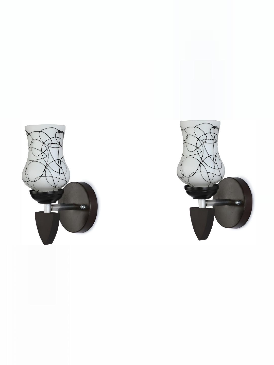 

1ST TIME Black & White 2 Pieces Printed Glass Traditional Wall Lamps