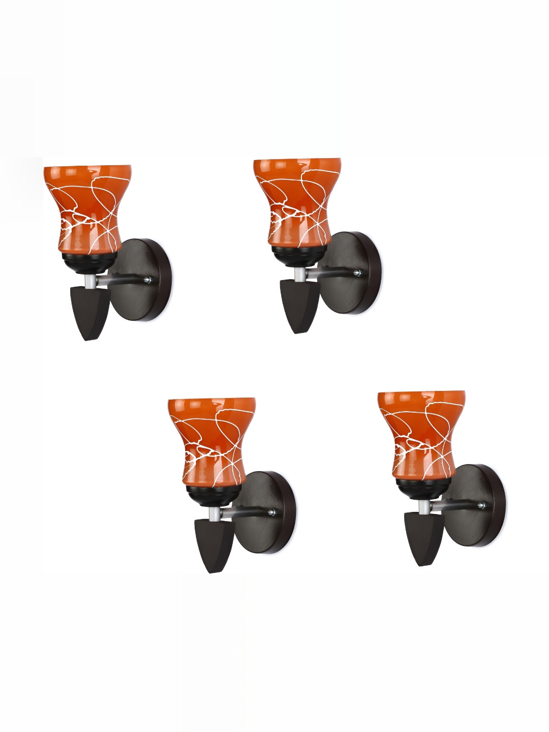 

1ST TIME Red & White 4 Pieces Printed Glass Contemporary Bell Shaped Wall Lamps
