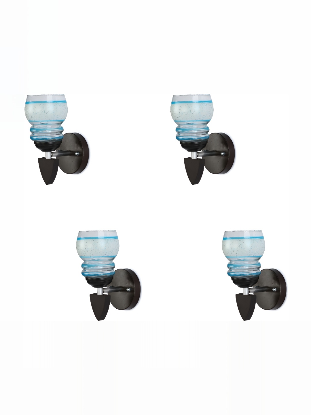 

1ST TIME White & Blue 4 Pieces Printed Glass Traditional Bell Shaped Wall Lamps