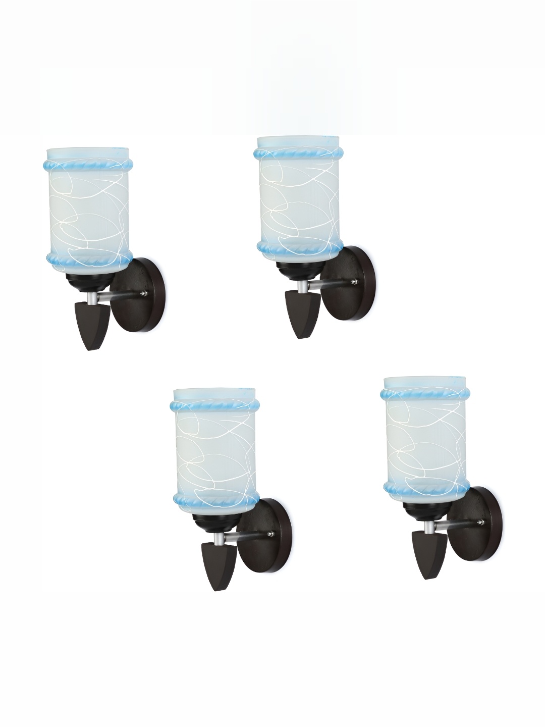 

1ST TIME Blue & White 4 Pcs Printed Glass Contemporary Cylinder Shaped Wall Lamp