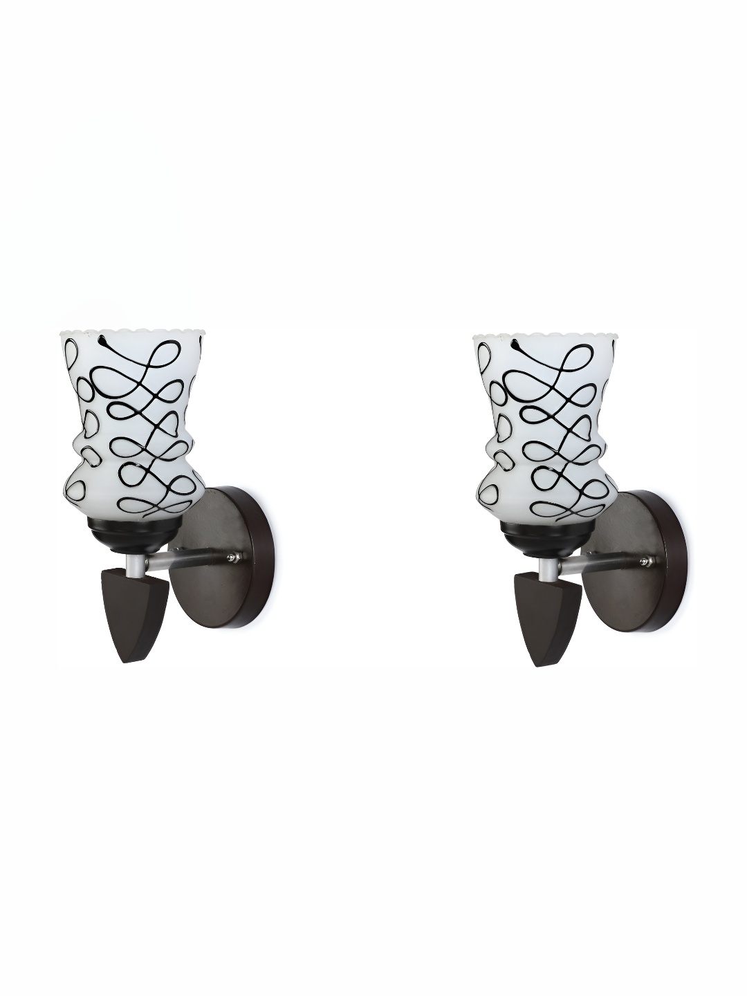 

1ST TIME White & Black 2 Pieces Printed Glass Contemporary Bell Shaped Wall Lamps