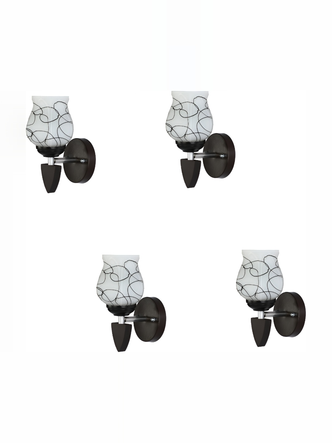 

1ST TIME Black & White 4 Pcs Printed Glass Contemporary Abstract Shaped Wall Lamp
