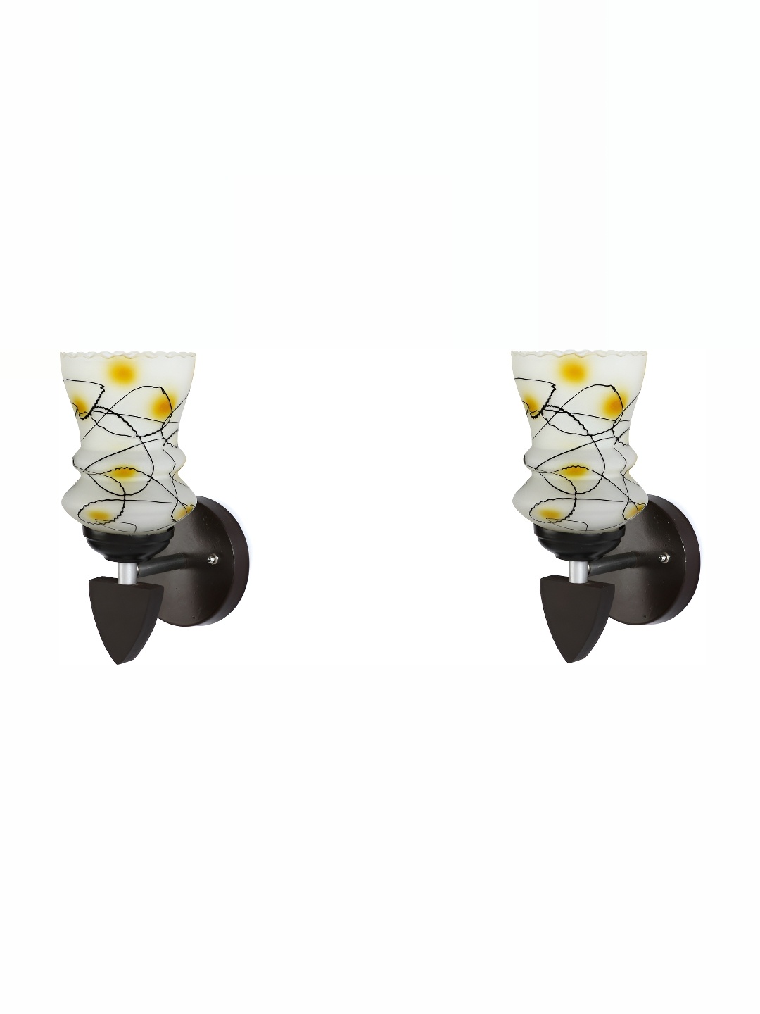 

1ST TIME White & Yellow 2 Pcs Printed Glass Traditional Cylinder Shaped Wall Lamp