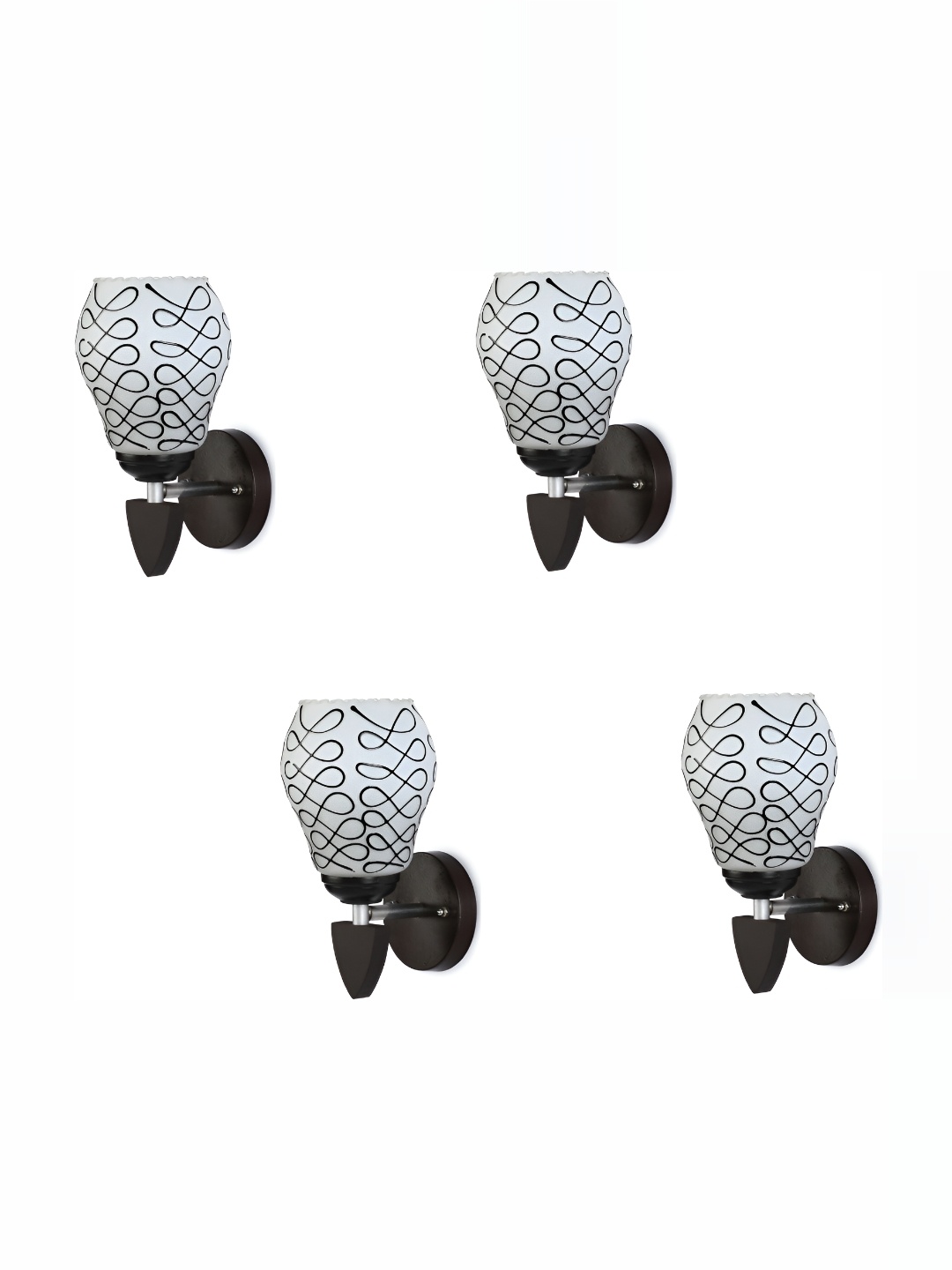 

1ST TIME White & Black 4 Pieces Printed Glass Bell Wall Lamps