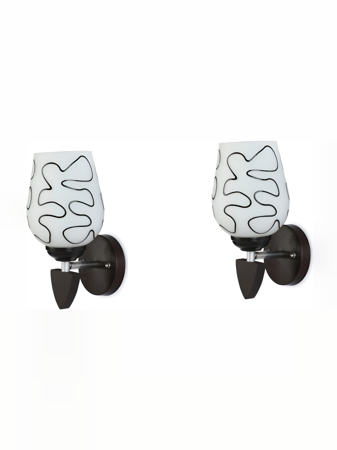 1ST TIME White & Black 2 Pieces Printed Glass Traditional Abstract Shaped Wall Lamp