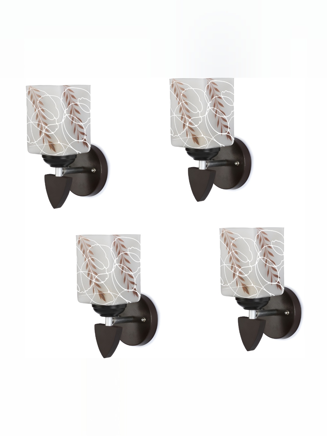 

1ST TIME White & Brown 4 Pcs Printed Glass Traditional Rectangle Shaped Wall Lamp