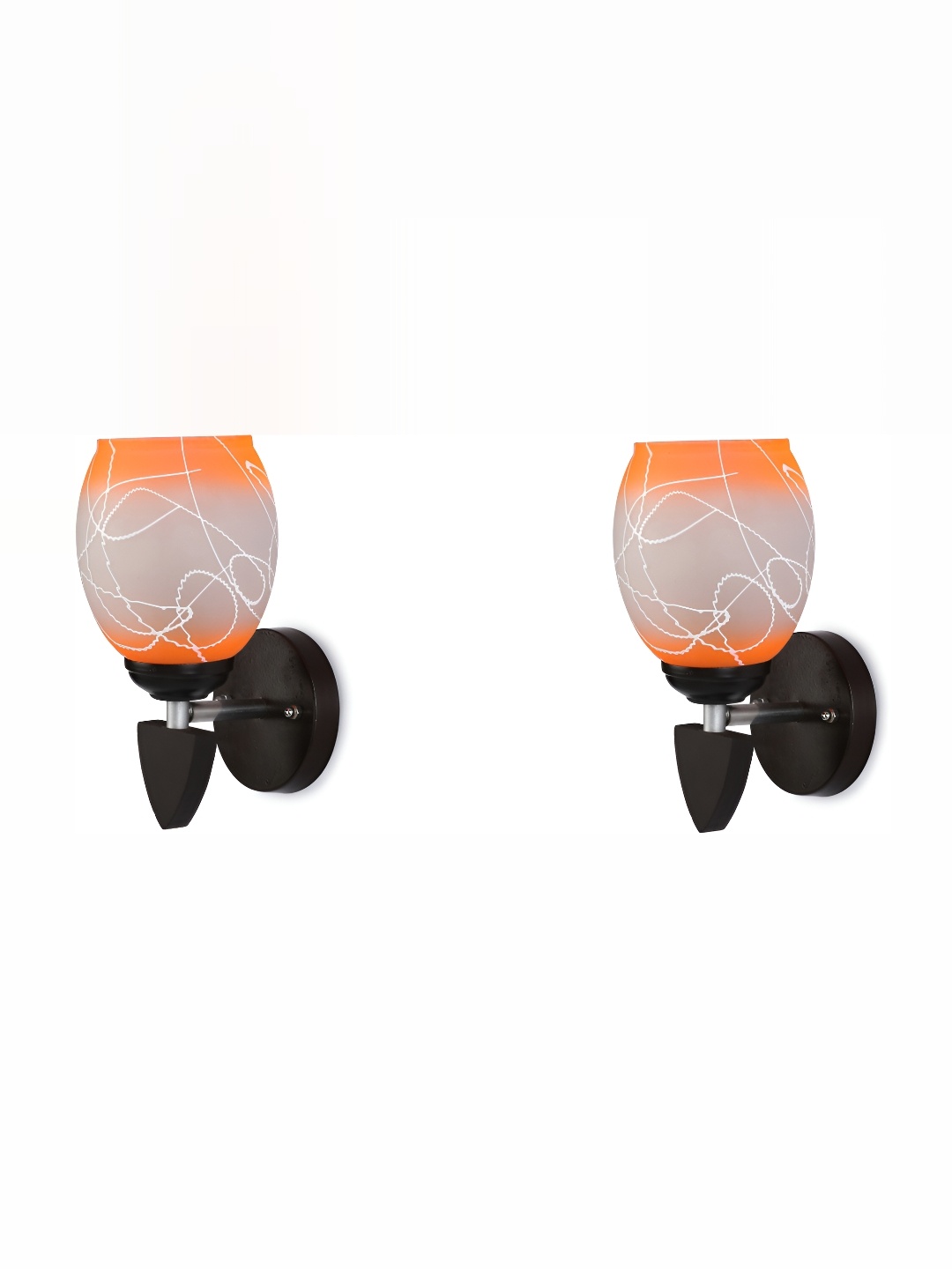 

1ST TIME Orange & Mauve 2 Pcs Printed Glass Contemporary Abstract Shaped Wall Lamp