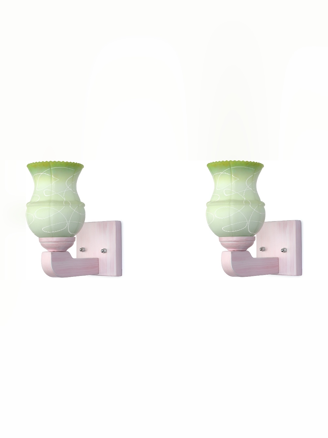 

1ST TIME Green & White 2 Pieces Printed Glass Contemporary Bell Shaped Wall Lamps