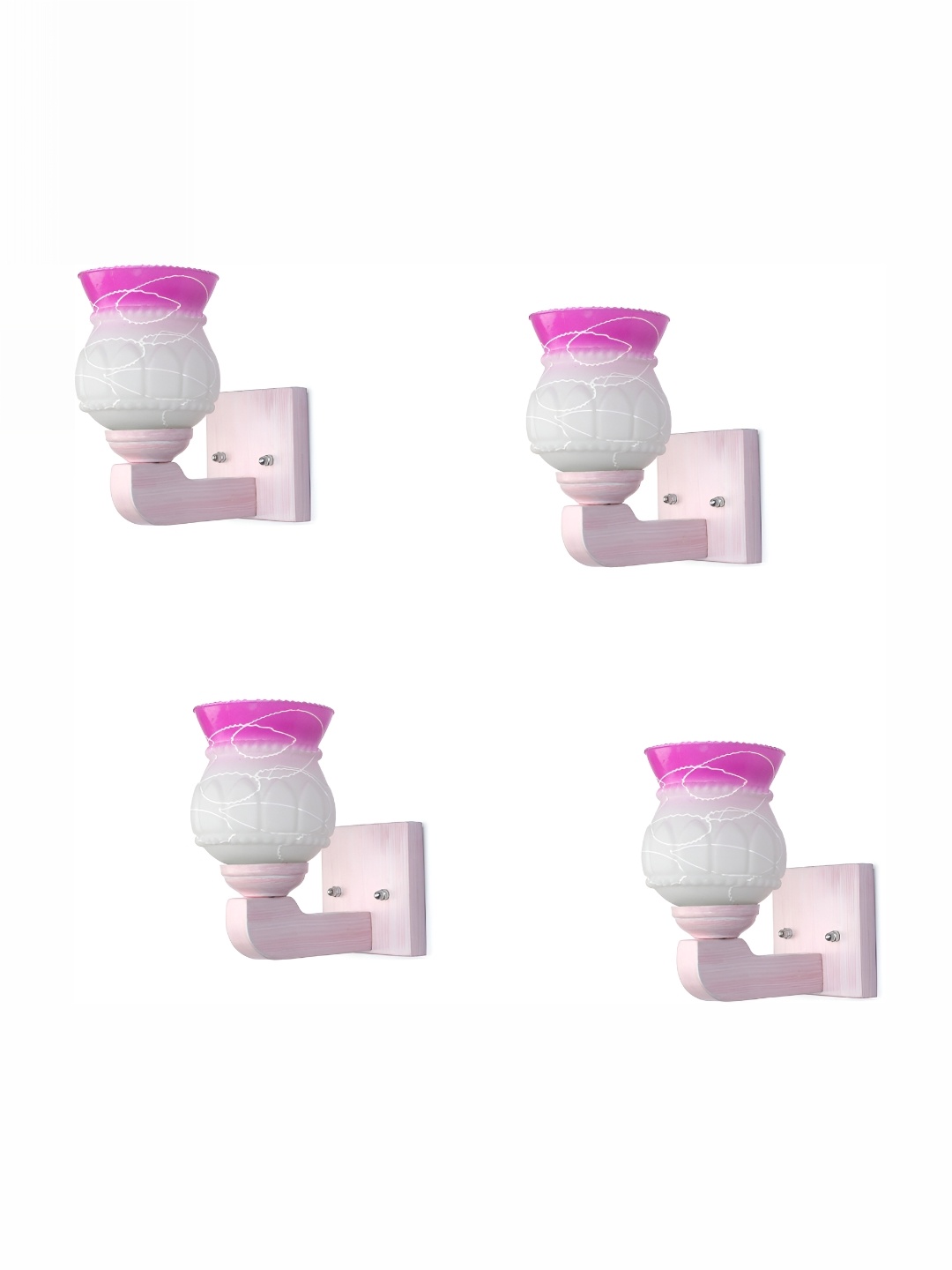 

1ST TIME White & Pink 4 Pieces Colourblocked Glass Bell Wall Lamps