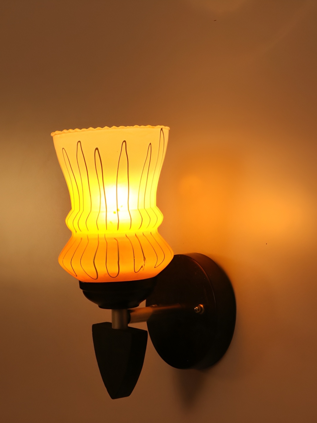 

1ST TIME Yellow & White Printed Glass Traditional Abstract Shaped Shaped Wall Lamp